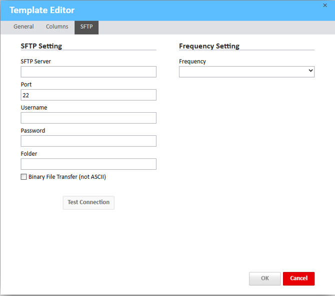 SFTP tab in the Template Editor window