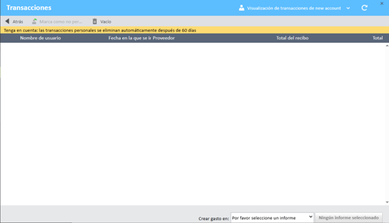 Lista de transacciones actualizada en la ventana Transacciones del Administrador de gastos.
