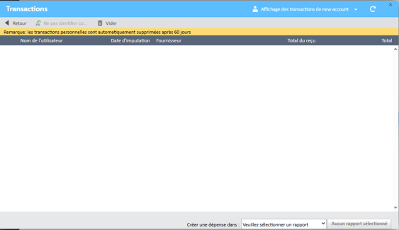 Liste des transactions mise à jour dans la fenêtre Transactions du Gestionnaire de dépenses