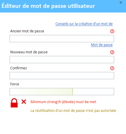 Fenêtre Modifier le mot de passe dans le logiciel de gestion des dépenses ExpensePoint