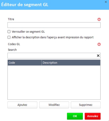 Fenêtre de l'éditeur de segments GL