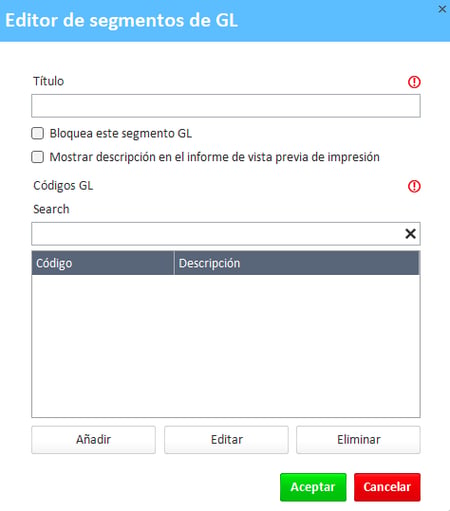 Ventana del editor de segmentos GL