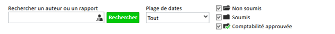 Barre de recherche qui apparaîtra au-dessus des sections de notes de frais avec plusieurs options de recherche