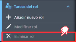 Opción de menú Eliminar rol en el menú de navegación Tareas de rol.
