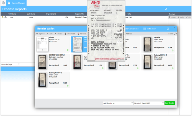 Receipt Details opened in the Receipt Wallet in the Expense Manager