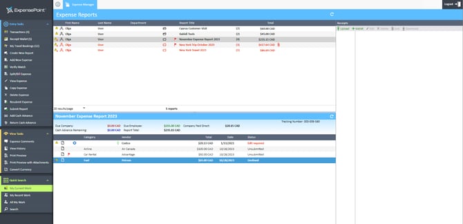 Expense Manager screen with selected expense with puzzle icon and active Verify Match option