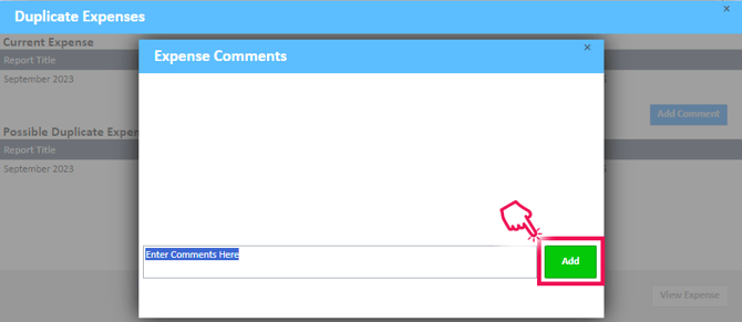 Add button in the Expense Comments window 