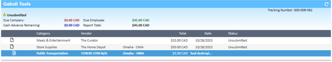 Selected expense from the expense list in the Expense Manager