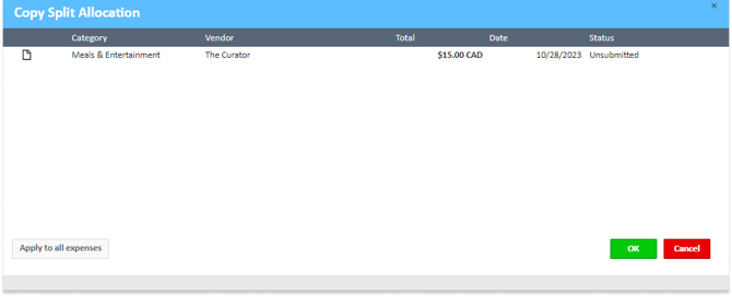 Copy Split Allocation window 