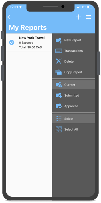 Sélectionnez l'option correspondante dans le menu hamburger de la section Mes rapports
