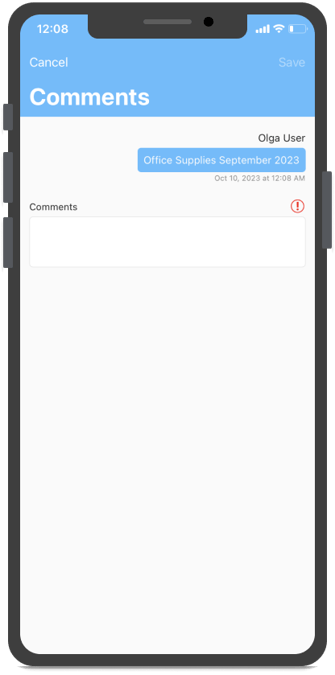 Écran des commentaires avec des informations sur les commentaires