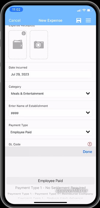Liste déroulante Type de paiement