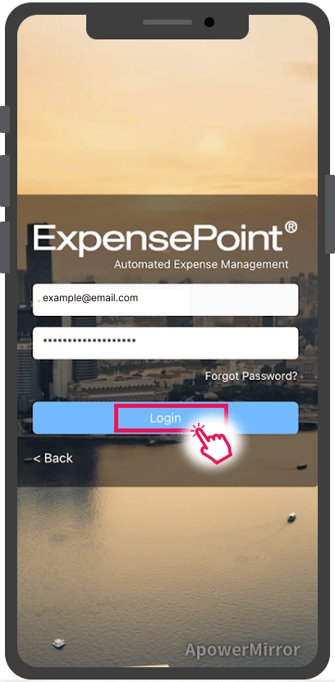 Login button on the mobile login page in ExpensePoint