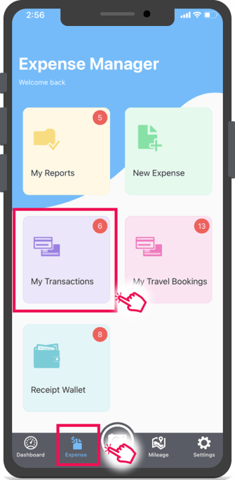 L'onglet « Mes transactions » du module « Dépenses » de l'application mobile ExpensePoint