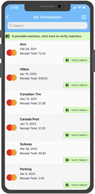 Ma fenêtre Transactions avec les transactions dans la liste
