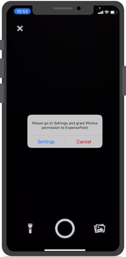 Notification vous invitant à ajuster les paramètres de votre appareil pour utiliser la fonction appareil photo