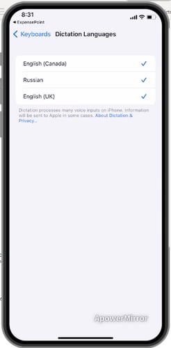 Écran de dictée en langues