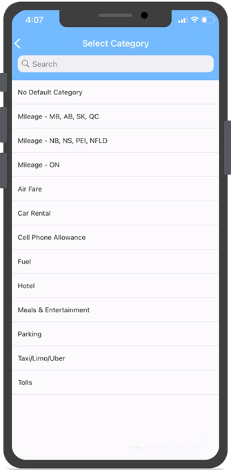 Sélectionnez la fenêtre Catégorie avec fonction de recherche et liste