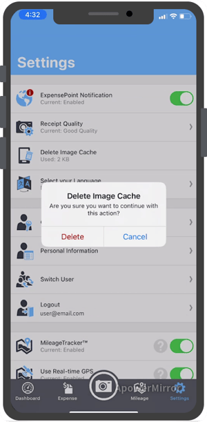 Confirmation de suppression du cache d'images vous demandant si vous êtes sûr de vouloir poursuivre cette action