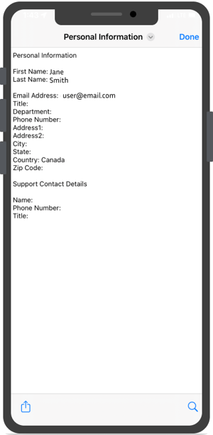 Écran Informations personnelles