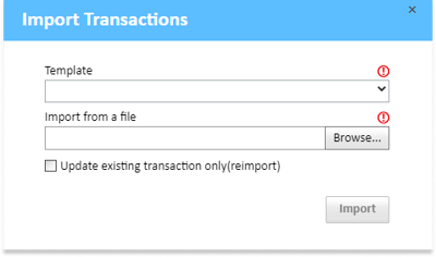 Import Transactions window