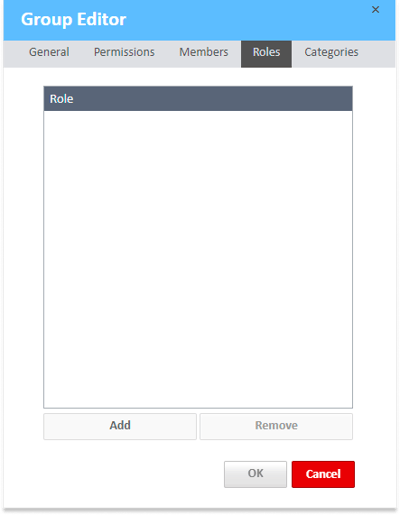 Roles tab in the Group Editor window