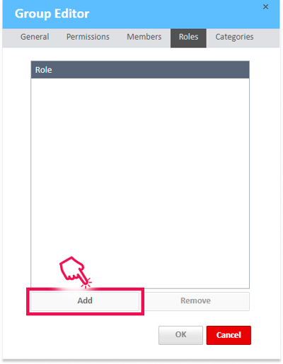 Add button in the Roles tab of the Group Editor