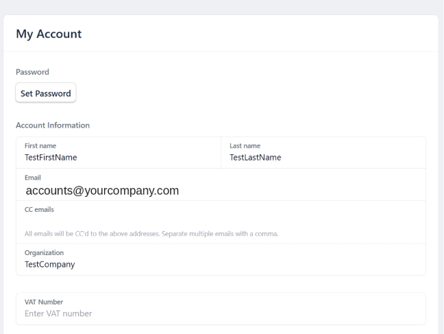 The My Account page.