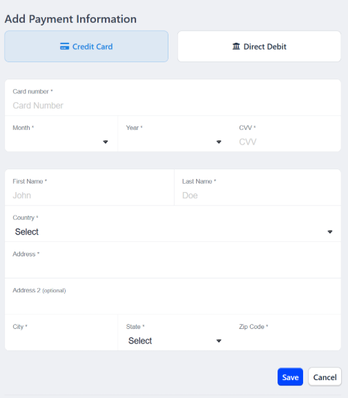 Adding a payment method.